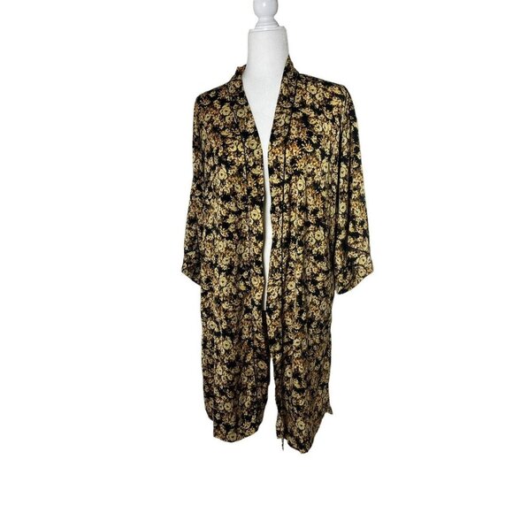 Treasure & Bond Womens Kimono Yellow Black Bold Floral One Size - Picture 1 of 7